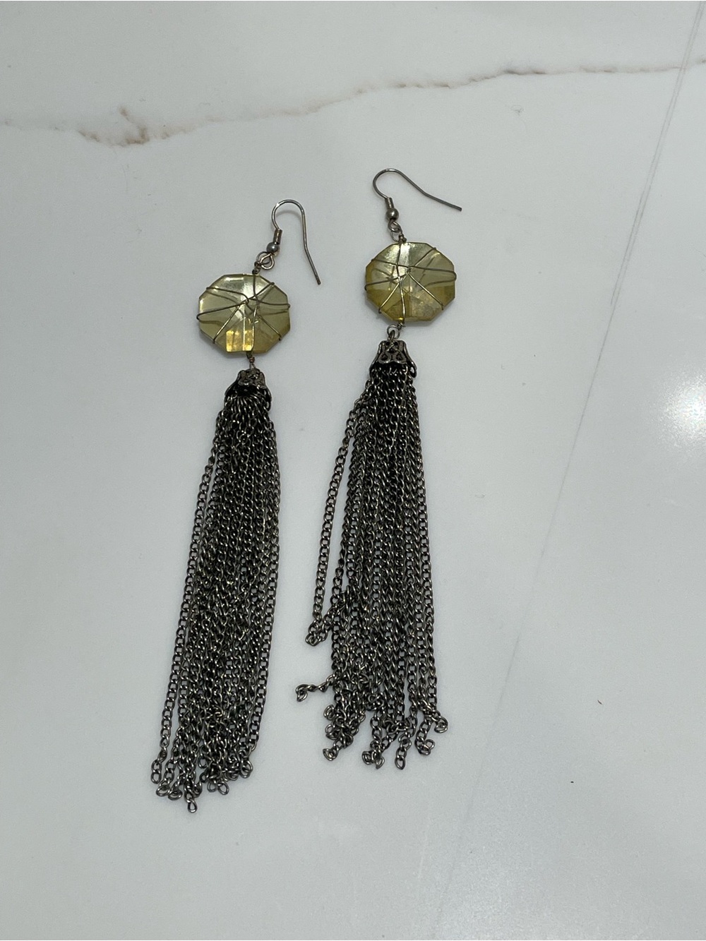 Gem & Gunmetal Tassel Drop Earrings
